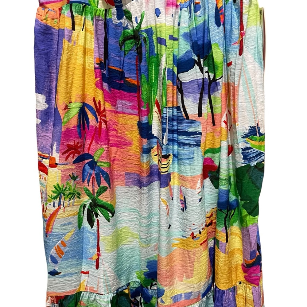 Aqua Tropical Print Maxi Dress Multicolor Women Size Extra Small Spaghetti Strap - Picture 7 of 10